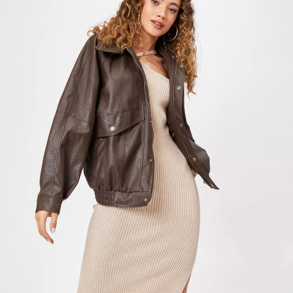 NWT XL FAUX LEATHER Brown ZIPPER JACKET - Picture 6 of 13